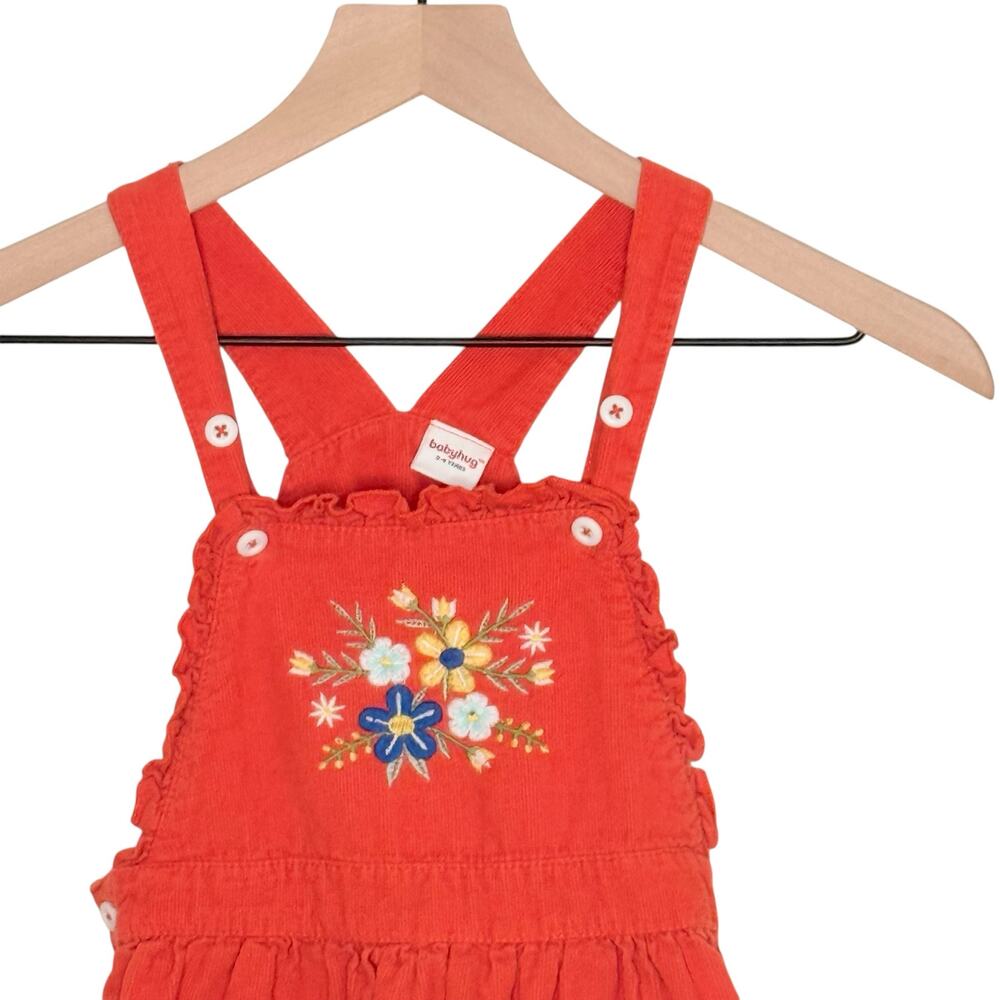 Corduroy Embroidered Overall Dress Toddler Girls 3-4 Y Orange Cotton Pinafore - Picture 7 of 10